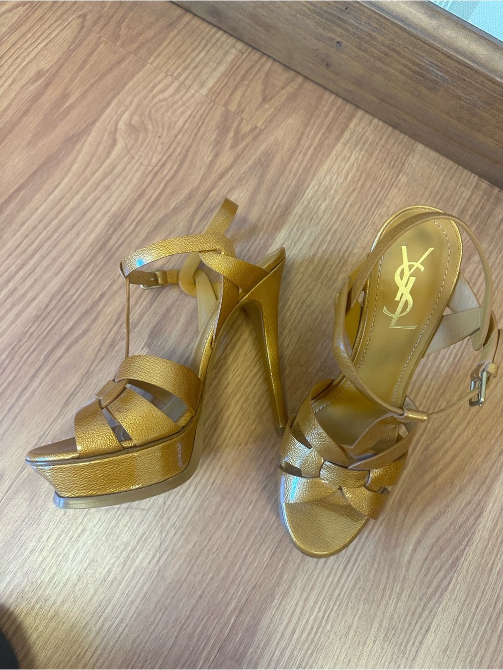 Yves Saint Laurent Metallic orange bronze  Platform Stiletto Sandals